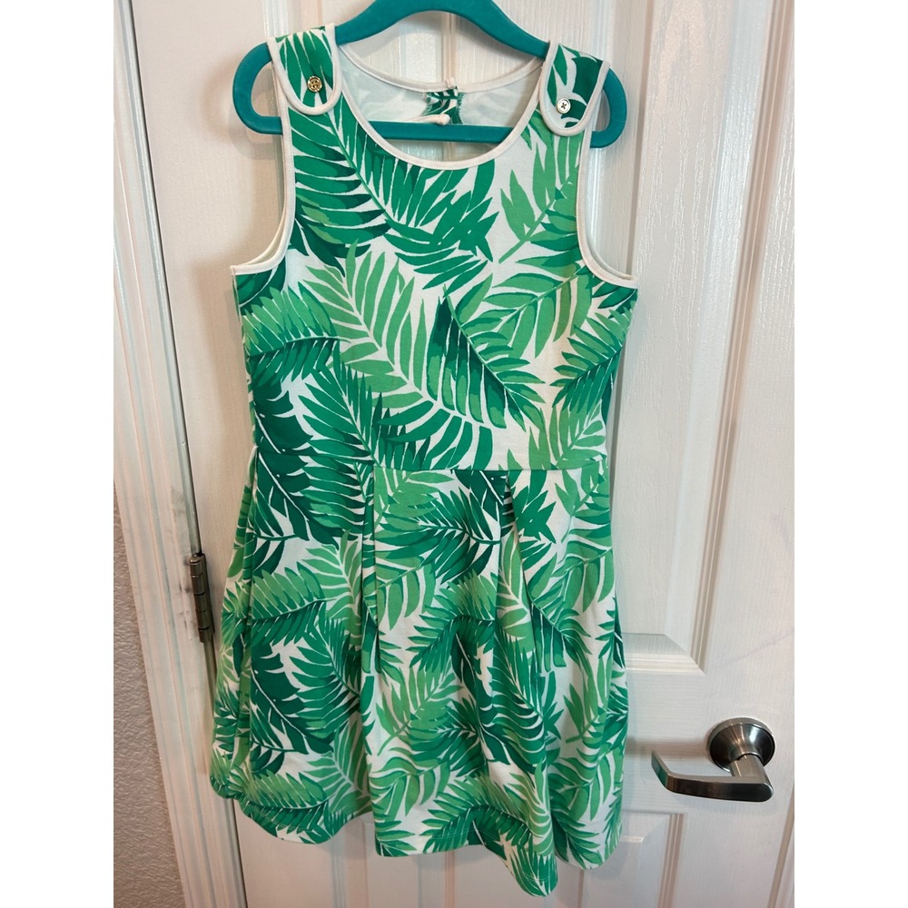 Janie and Jack Dress Green Tropical Palm Leaf Open Back Summer Vacation Kids 8